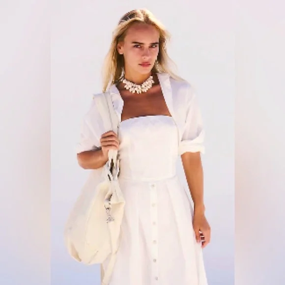 Free people Isley two piece white long sleeve midi button NWOT Size M - Picture 1 of 5